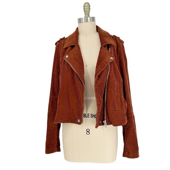 Blank NYC Corduroy Moto Jacket size Large Brown Crop Biker - Picture 7 of 16